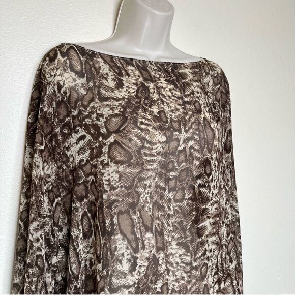 Michael Kors Reptile Print Semi Sheer Chiffon Ruana Caftan Brown Tan Women L/XL - Picture 2 of 11